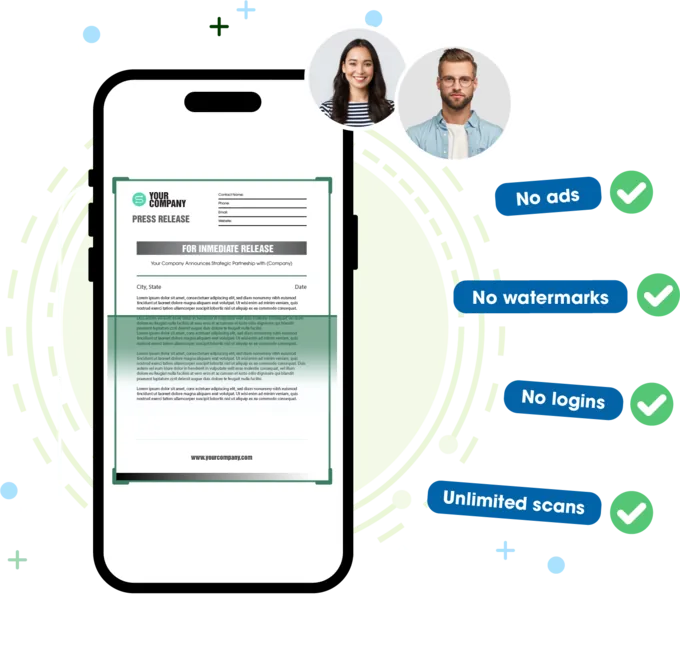 A phone scanning a document, with the four things e-Scanner does not do