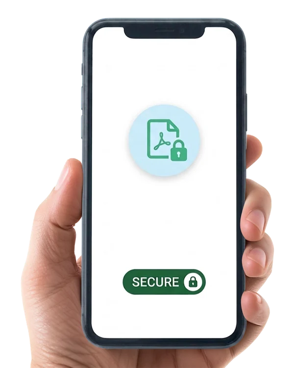 A phone showing a locked document with a secure badge